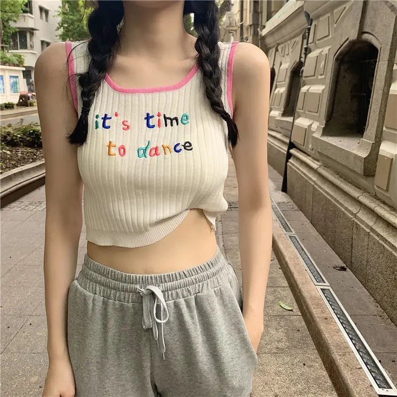 Rainbow Letter Ribbed Crop Top