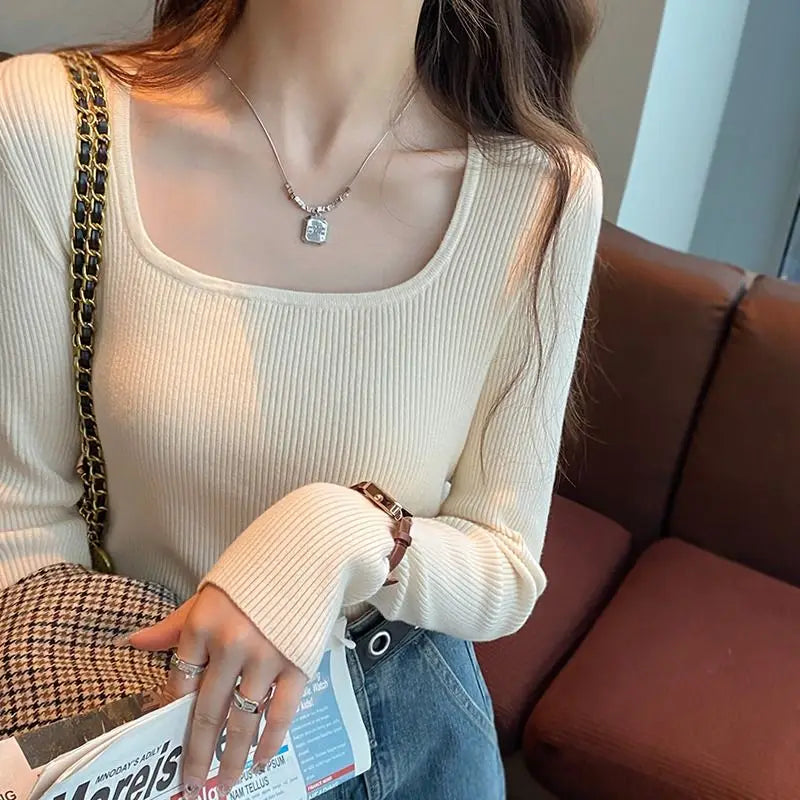 Square Collar Knitted Sweater