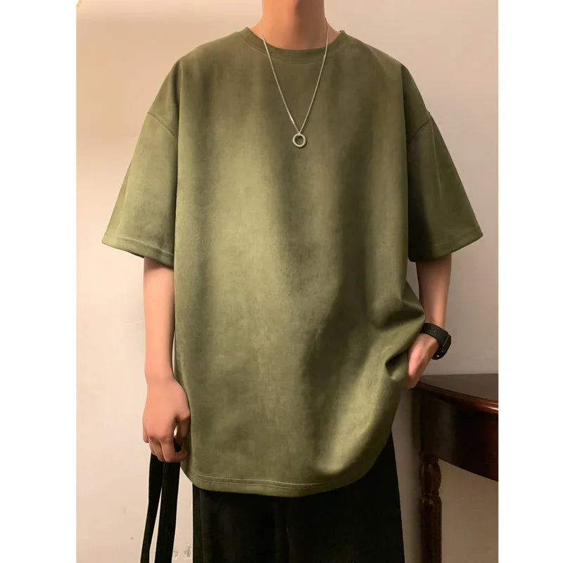 Oversized Retro Suede T-Shirt For Men