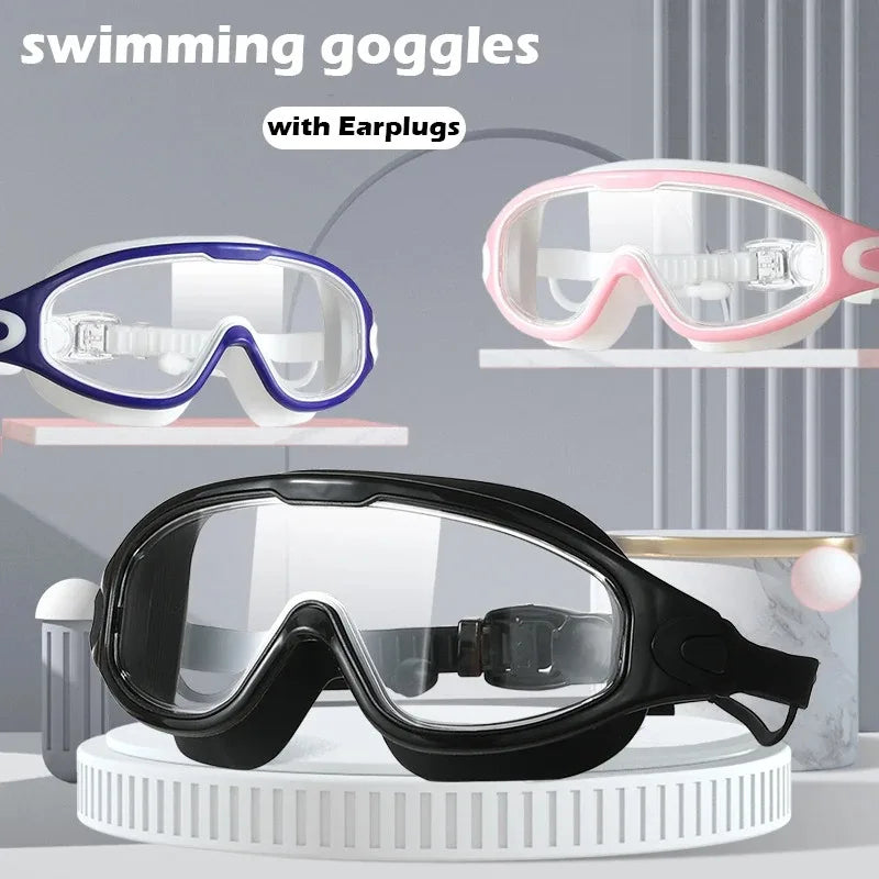 Silicone Swim Glasses Big Frame with Earplugs