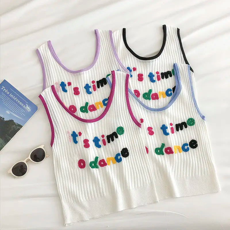 Rainbow Letter Ribbed Crop Top