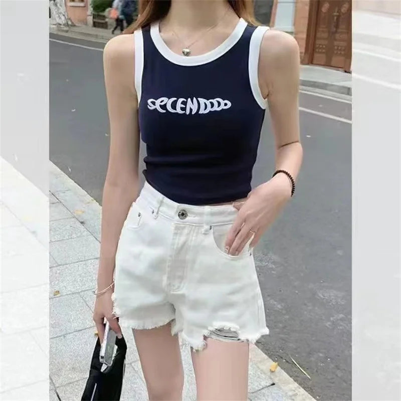 Embroidered Letter Crop Top